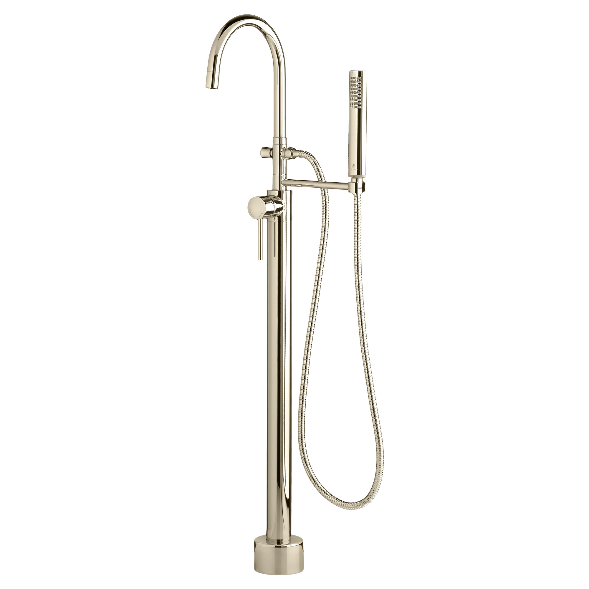 Equility Round Floor Mount Bathtub Filler with Hand Shower and Lever Handle